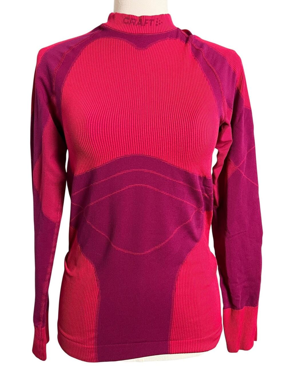 Craft Shirt Womens Large Pink Geometric Mock Neck Seamless Athletic Base Layer